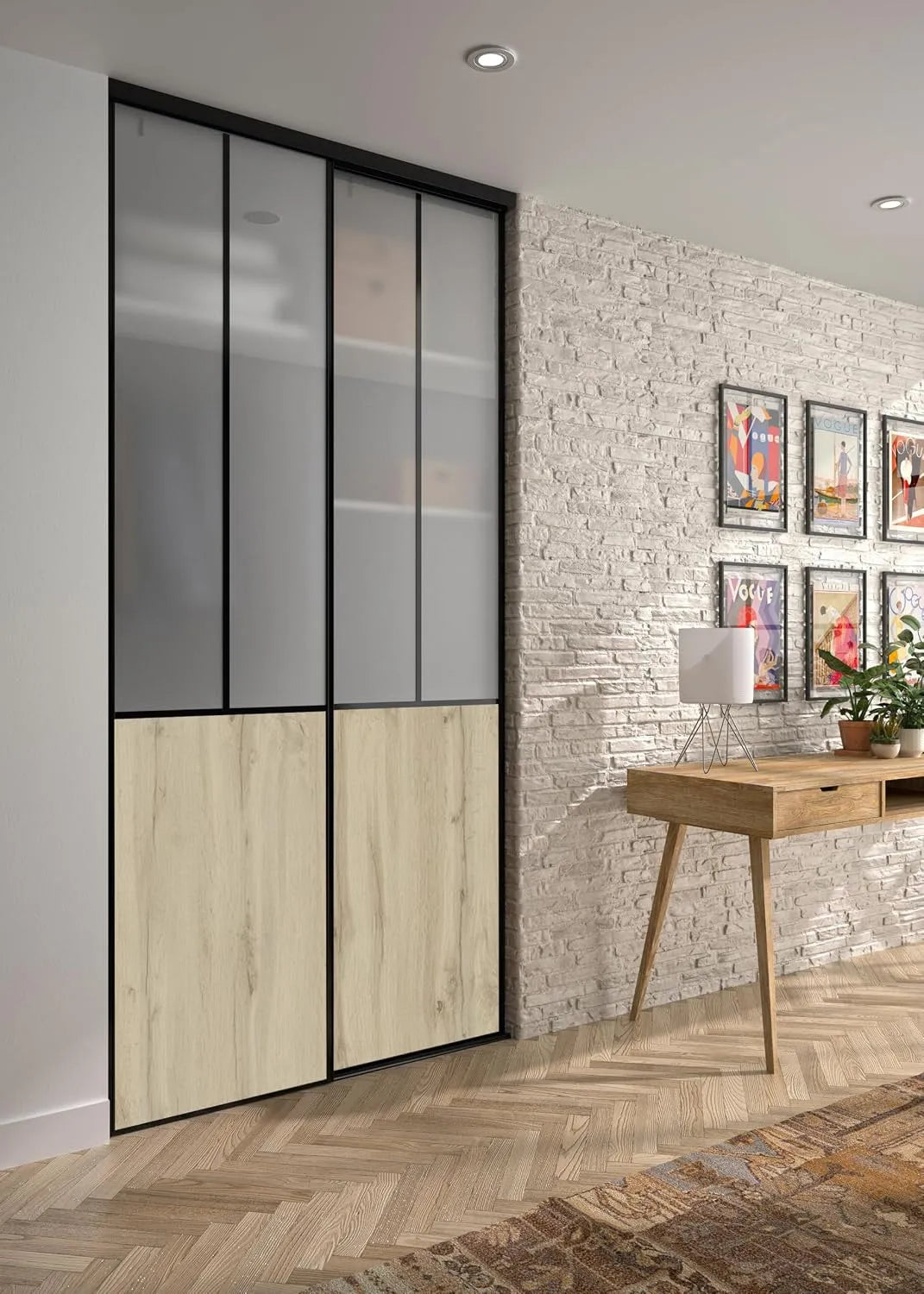 Kit de 2 Portes de Placard coulissantes — 250 cm, 120 cm, noir