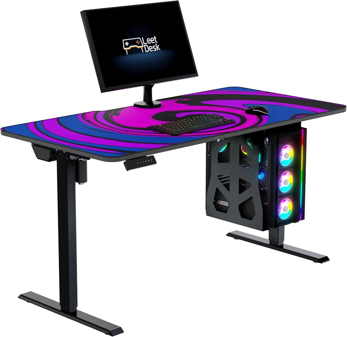 Bureau et table informatique — pour gaming, réglable, 140 × 70 cm, noir, hauteur réglable