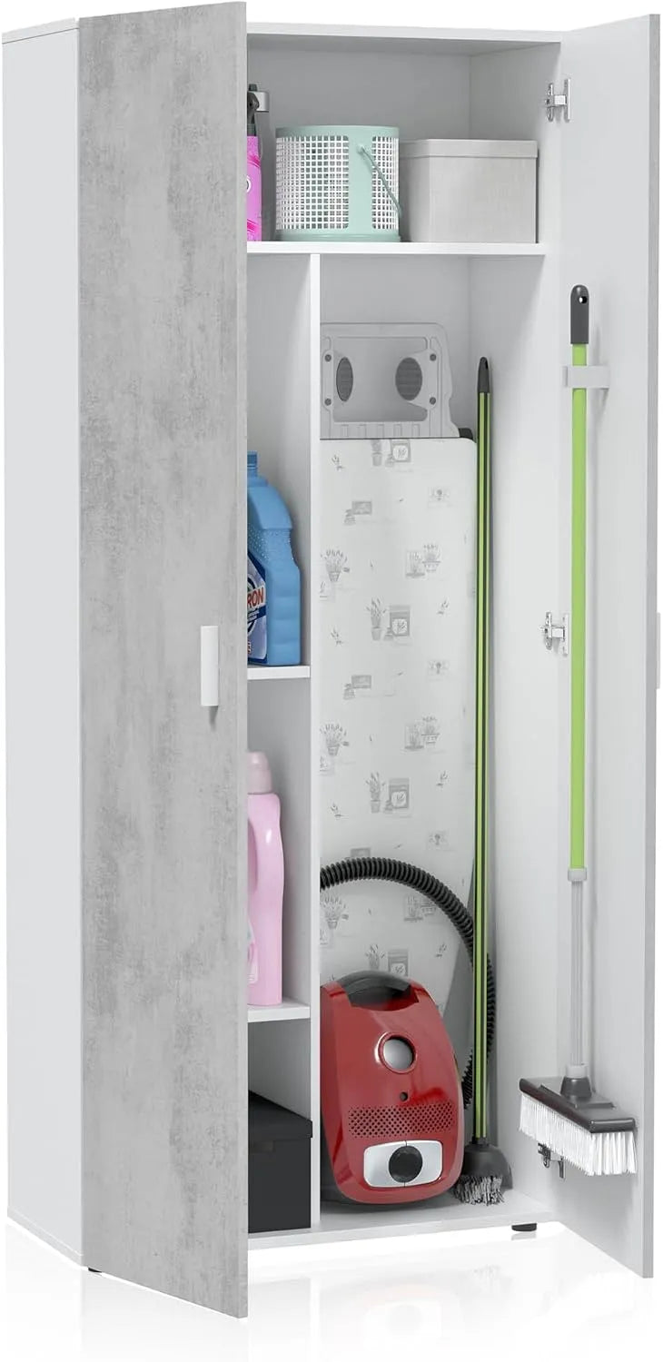 Armoire de rangement: avec Bibliothèque et étagère de rangements, 2 portes, 3 étagères, 182 × 80 × 37 cm, gris