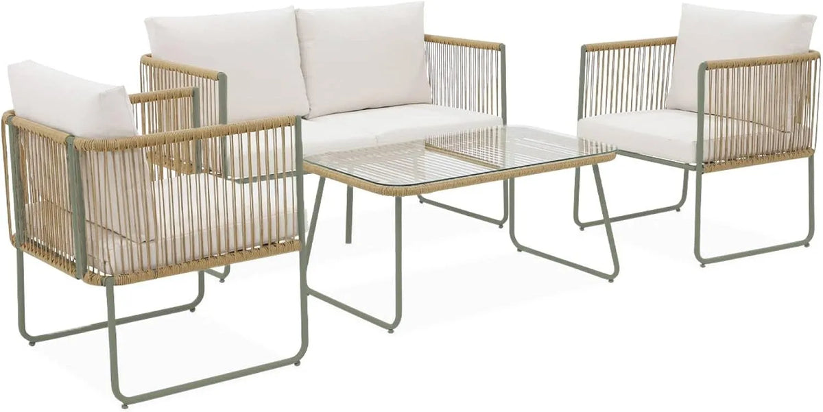 Salon de jardin et ensemble lounge — en verre, en plastique, en acier, 4 Places, 115 × 60 × 68cm