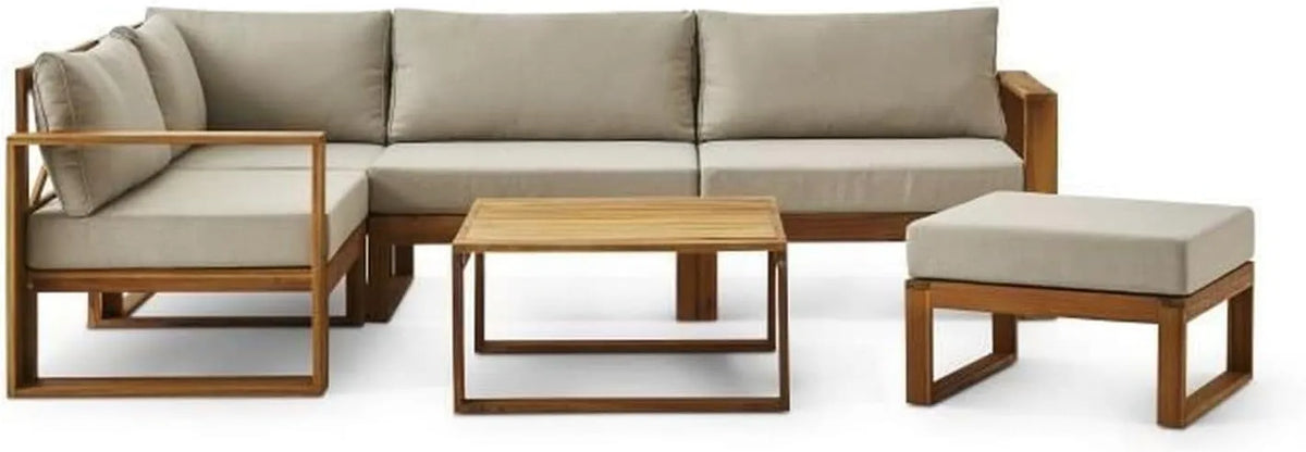 Salon de jardin et ensemble lounge – LEVATA, en bois, avec coussins, gris