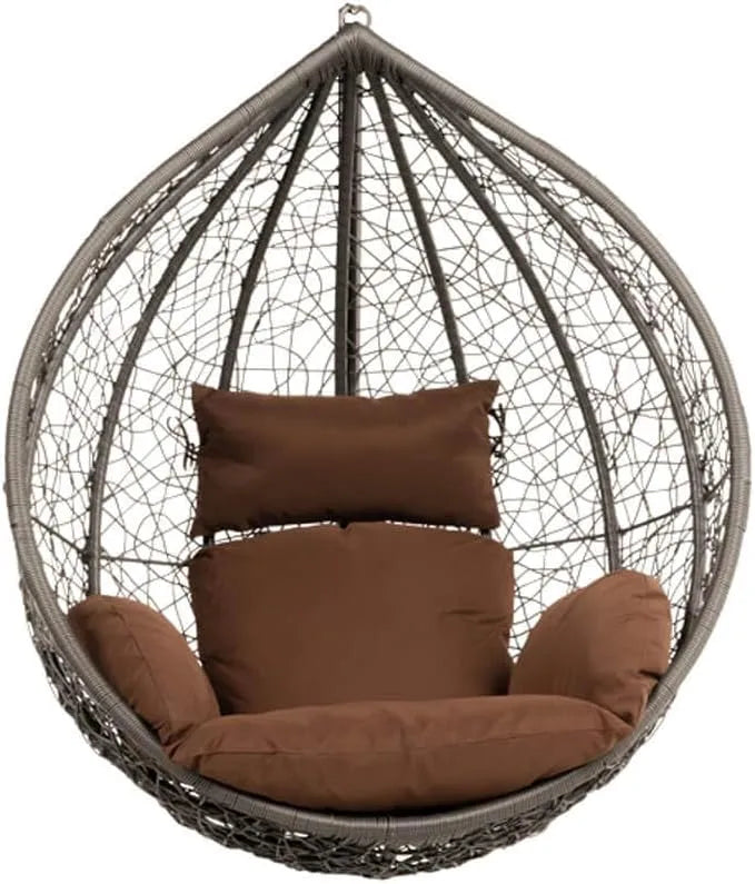 Fauteuil suspendu — avec dossier, avec coussins, gris, en résine tressée