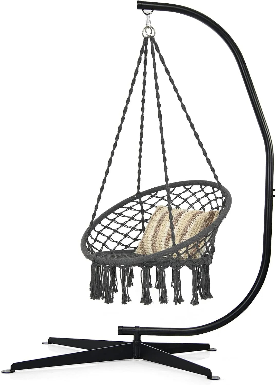 Fauteuil et chaise rembourrée suspendu: en métal, 111 × 84 × 207 cm, 150 kg, noir