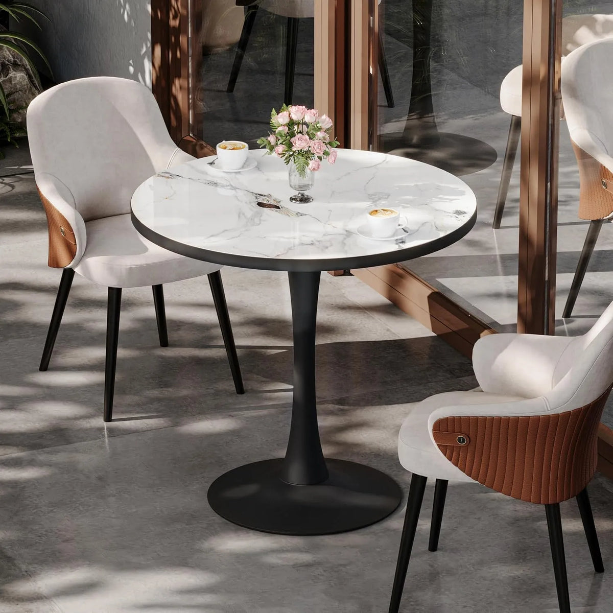 Table à manger et table de salle à manger — en métal, résistant à l'eau, 76cm, blanc