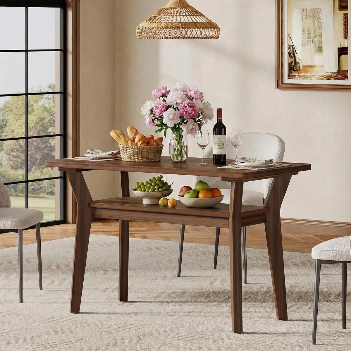 Lailang Table de salle à manger rectangulaire de 100 cm: en bois, avec Bibliothèque et étagère de rangements, 2 étagères, 47 × 24 × 31, 31 pouces
