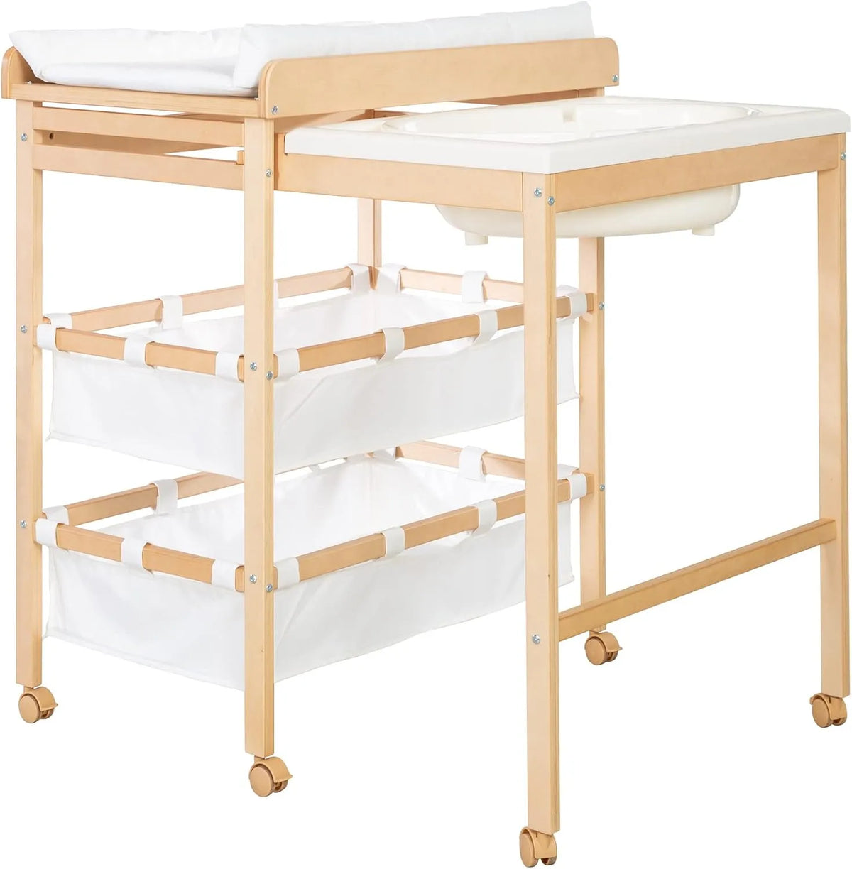 Matelas – pour enfant, en bois, avec rangement, résistant à l'eau, blanc