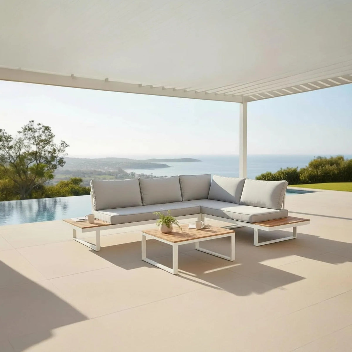 Salon de jardin et ensemble lounge – en aluminium, 2 M, blanc