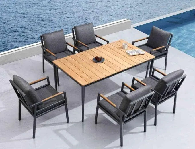 Ensemble Repas de Jardin Aluminium et Teck 6places: Gloria, en aluminium, 6 places
