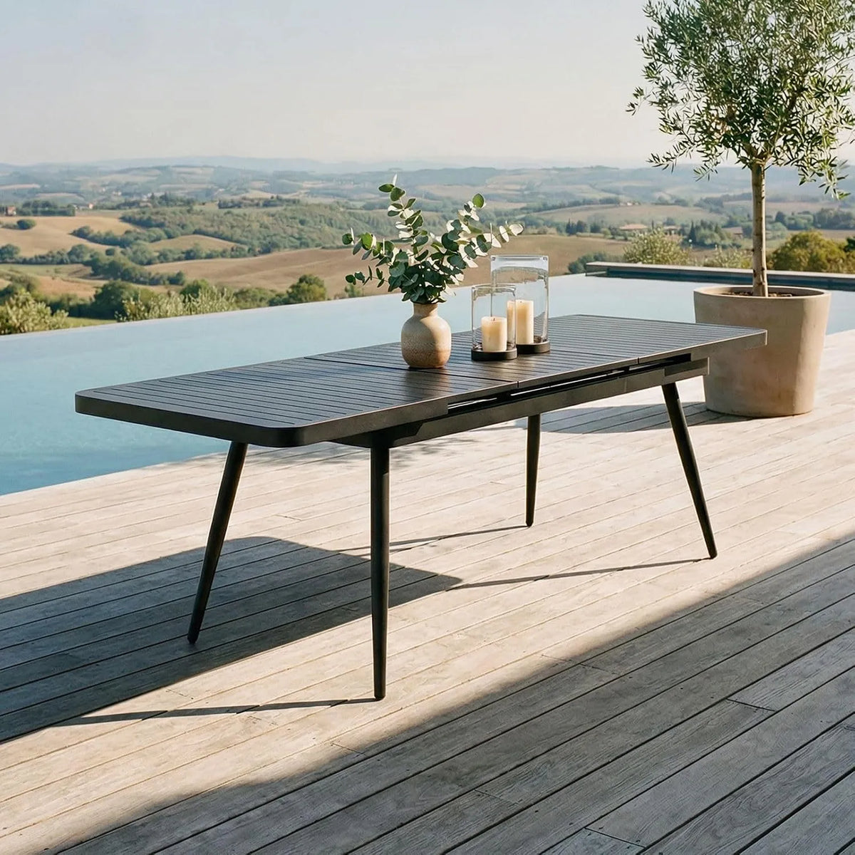 Table de jardin et table de terrasse extérieur Sunny L 180 cm Extensible en – en aluminium, noir, résistant aux intempéries