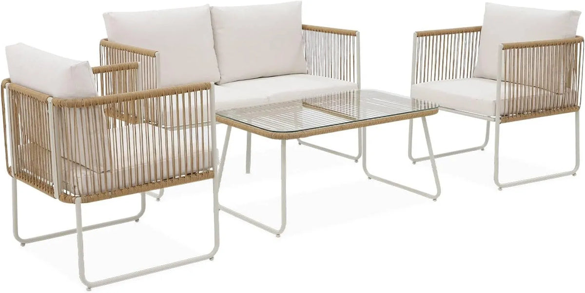Salon de jardin et ensemble lounge – en verre, en plastique, en acier, 4 Places