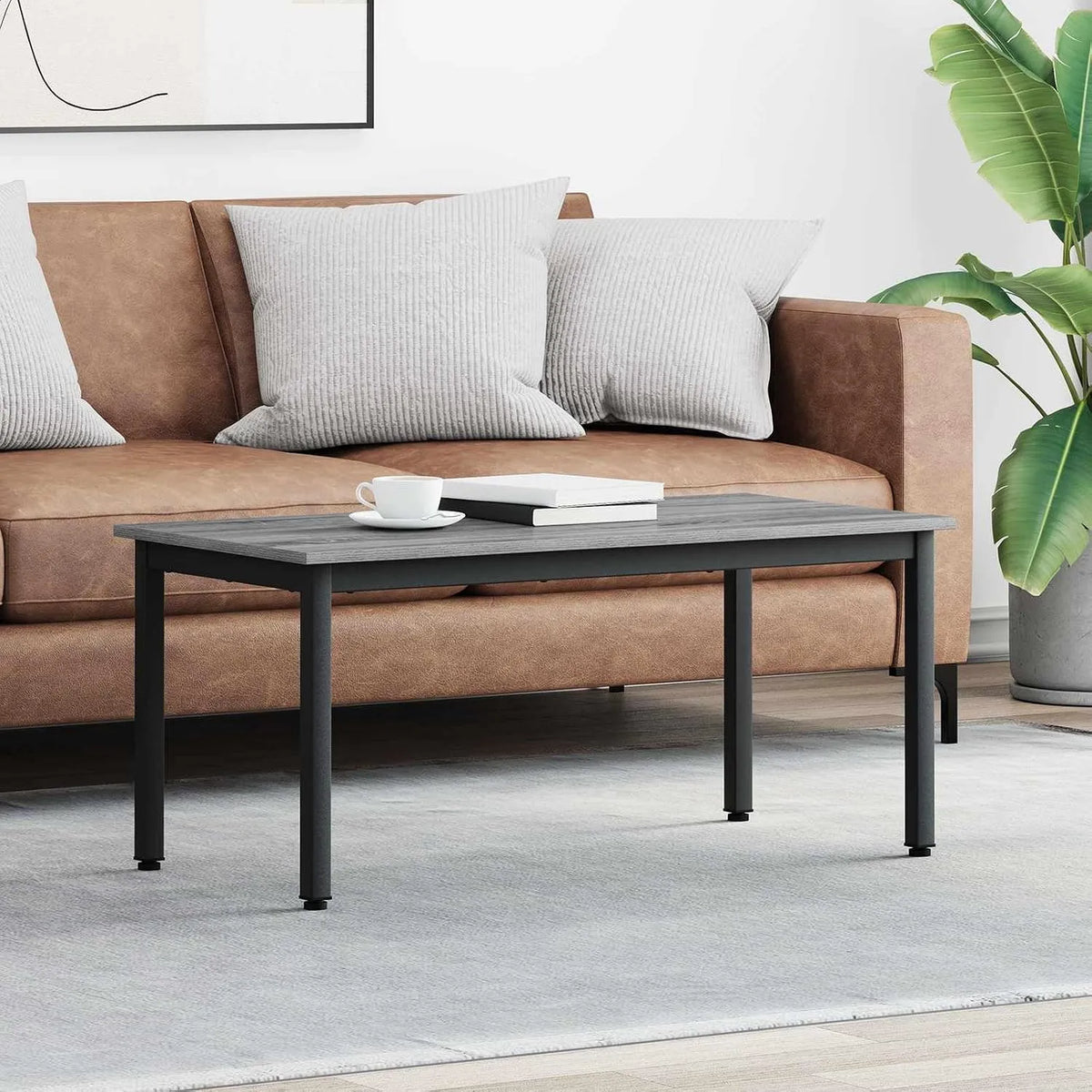 Table basse et table de salon — Durable, en métal, en bois, 100 × 50 × 45 cm, gris