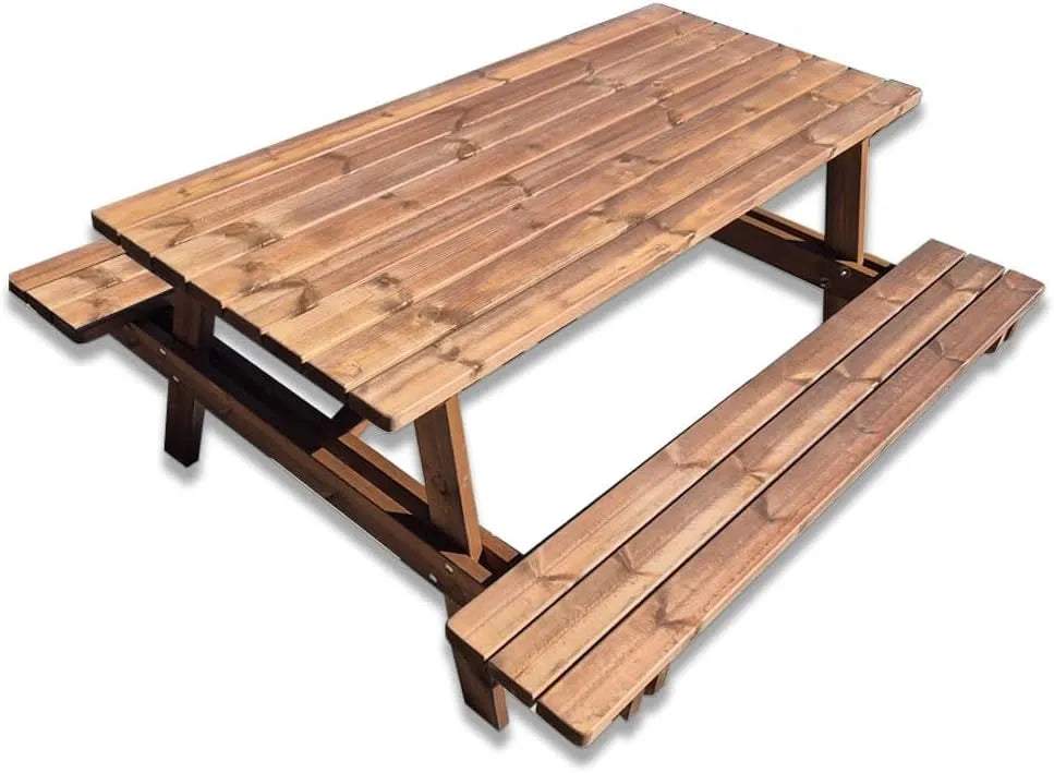 Table de pique-nique en bois de pin — 6 places, 180 × 165 × 78 cm