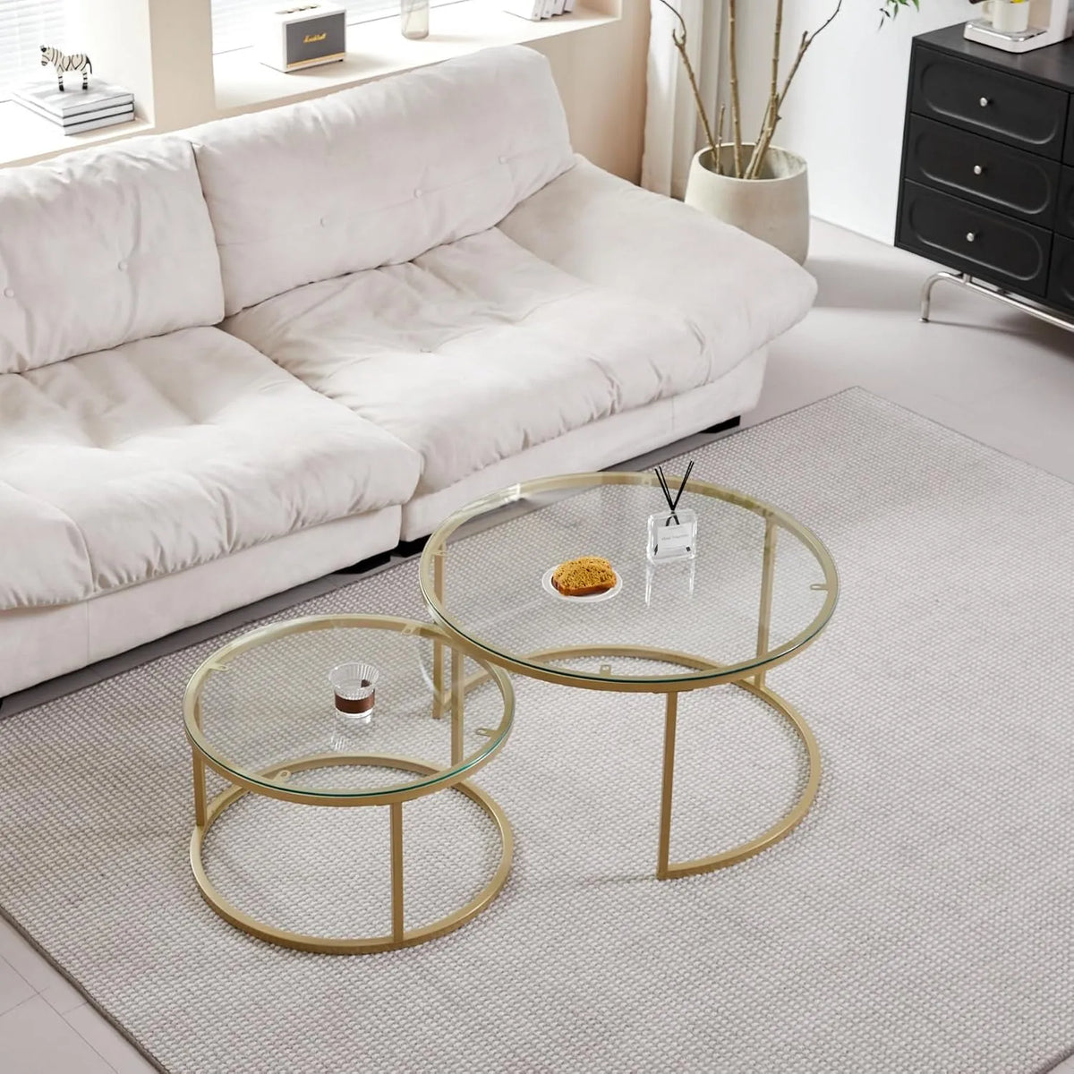 GrandCA HOME Lot de 2 Tables Basses empilables – en verre, en métal, 80 × 45 cm, 60 × 35 cm
