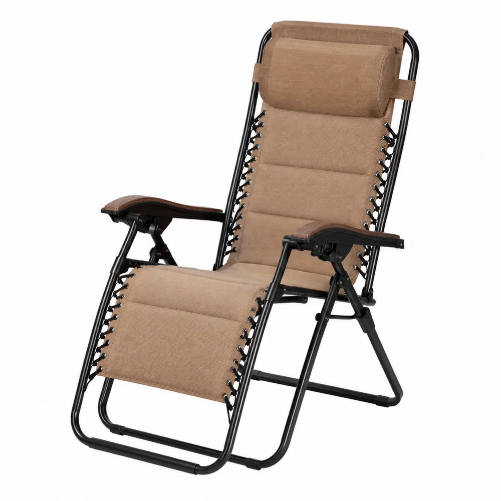 Chaise Longue Extérieure Pliante Réglable en Métal et Polyester Beige