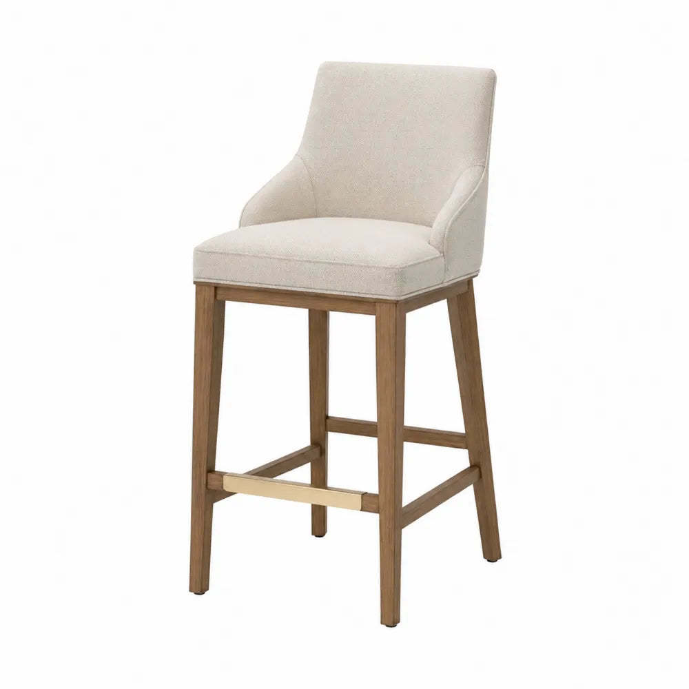 Chaise de bar en tissu polyester beige avec pieds en chêne massif