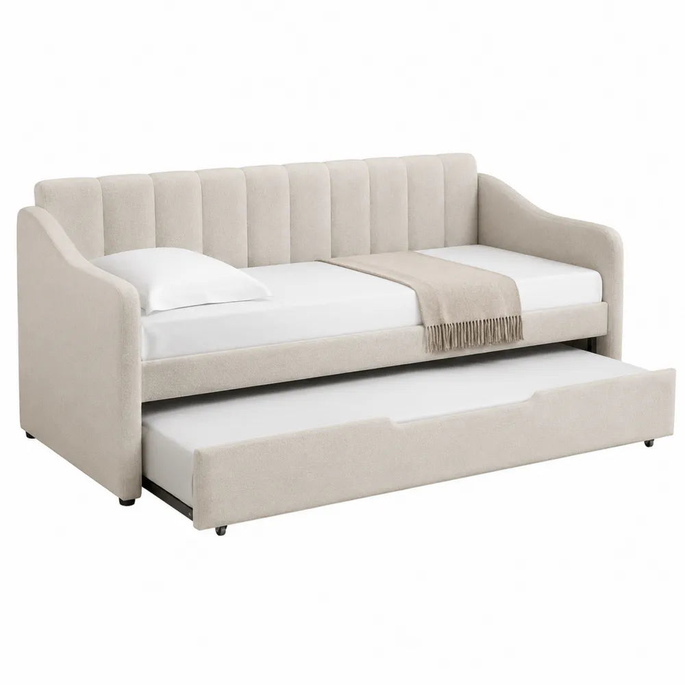 Canapé-lit gigogne en tissu polyester beige 200x90 cm