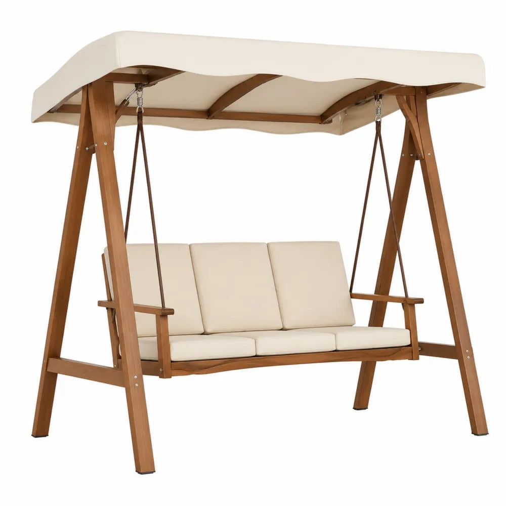 Balancelle en bois avec coussins beige