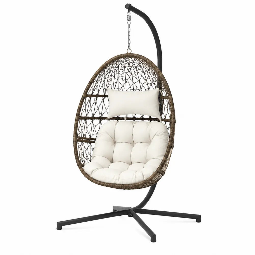 Chaise suspendue en résine tressée avec coussin beige