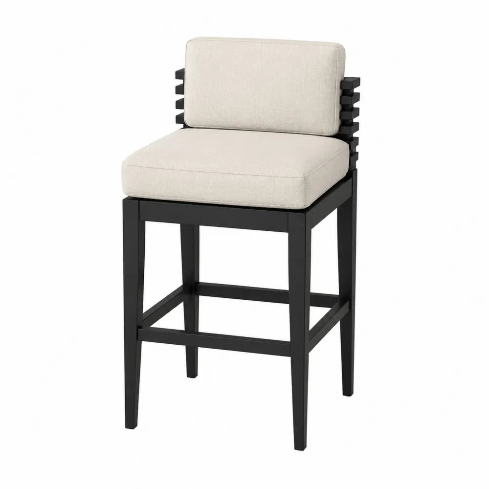 Tabouret de bar en aluminium noir avec coussin en polyester beige 60cm