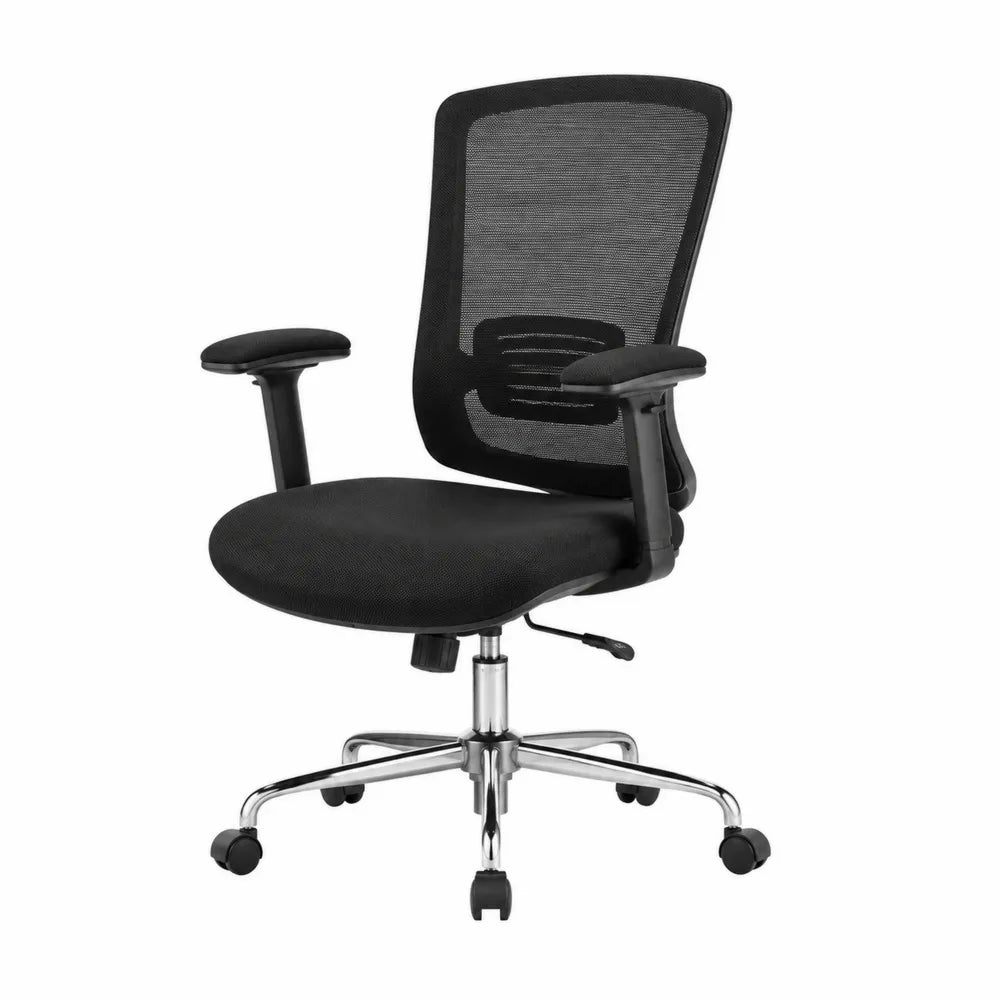 Chaise de bureau en maille noire avec accoudoirs réglables