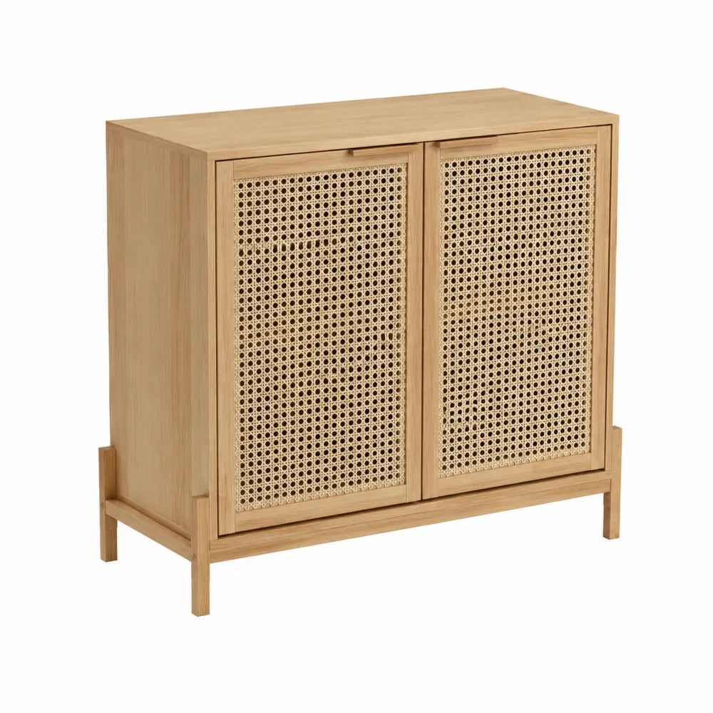 Buffet en bois et rotin tressé 80x40x90 cm