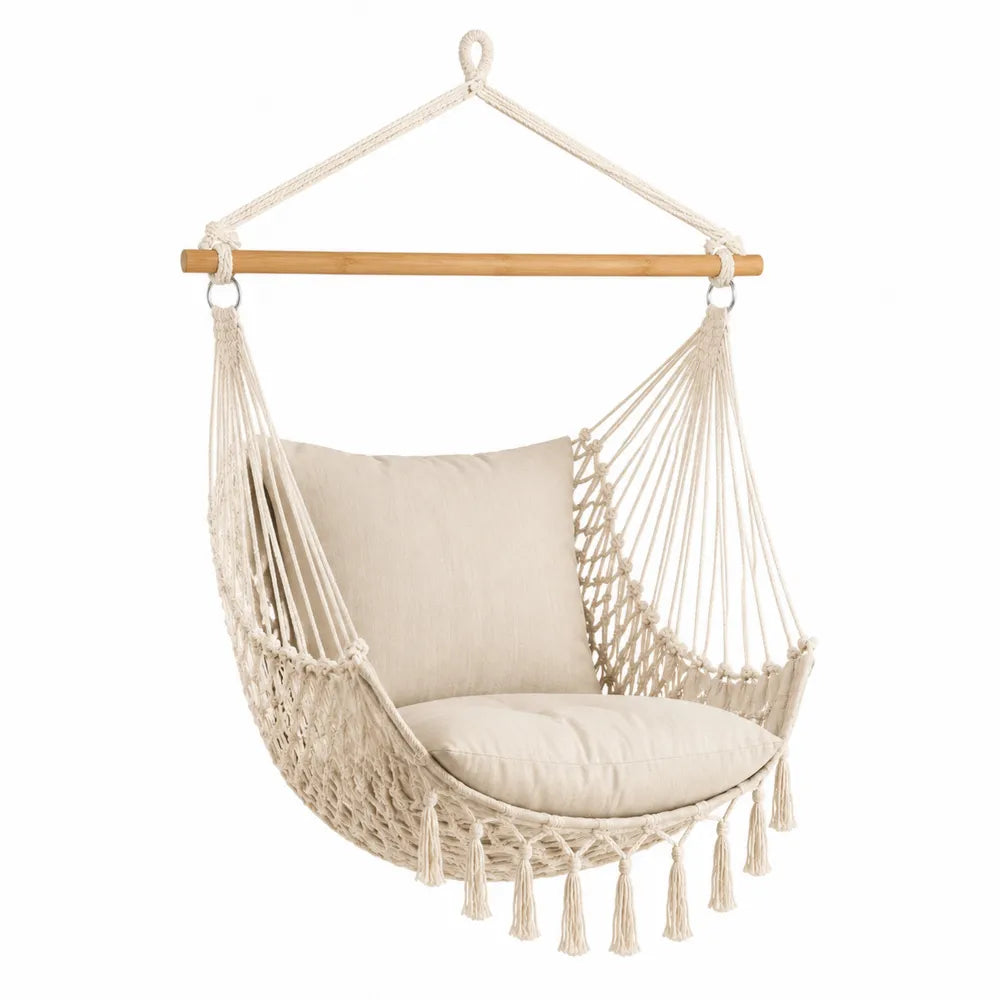 Chaise Hamac Suspendue en Coton avec Barre en Bois