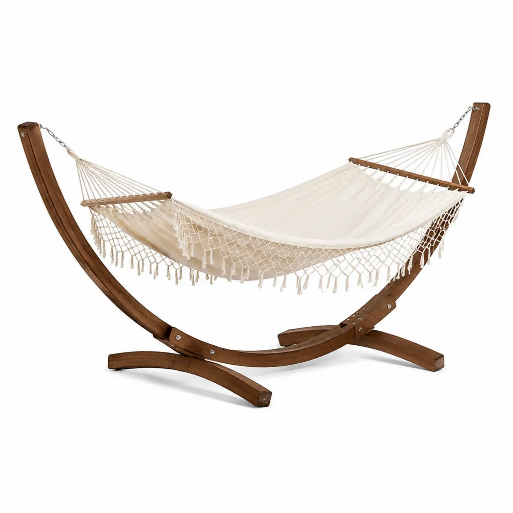 Hamac en Bois d'Acacia et Toile de Coton Écru 300cm Extérieur