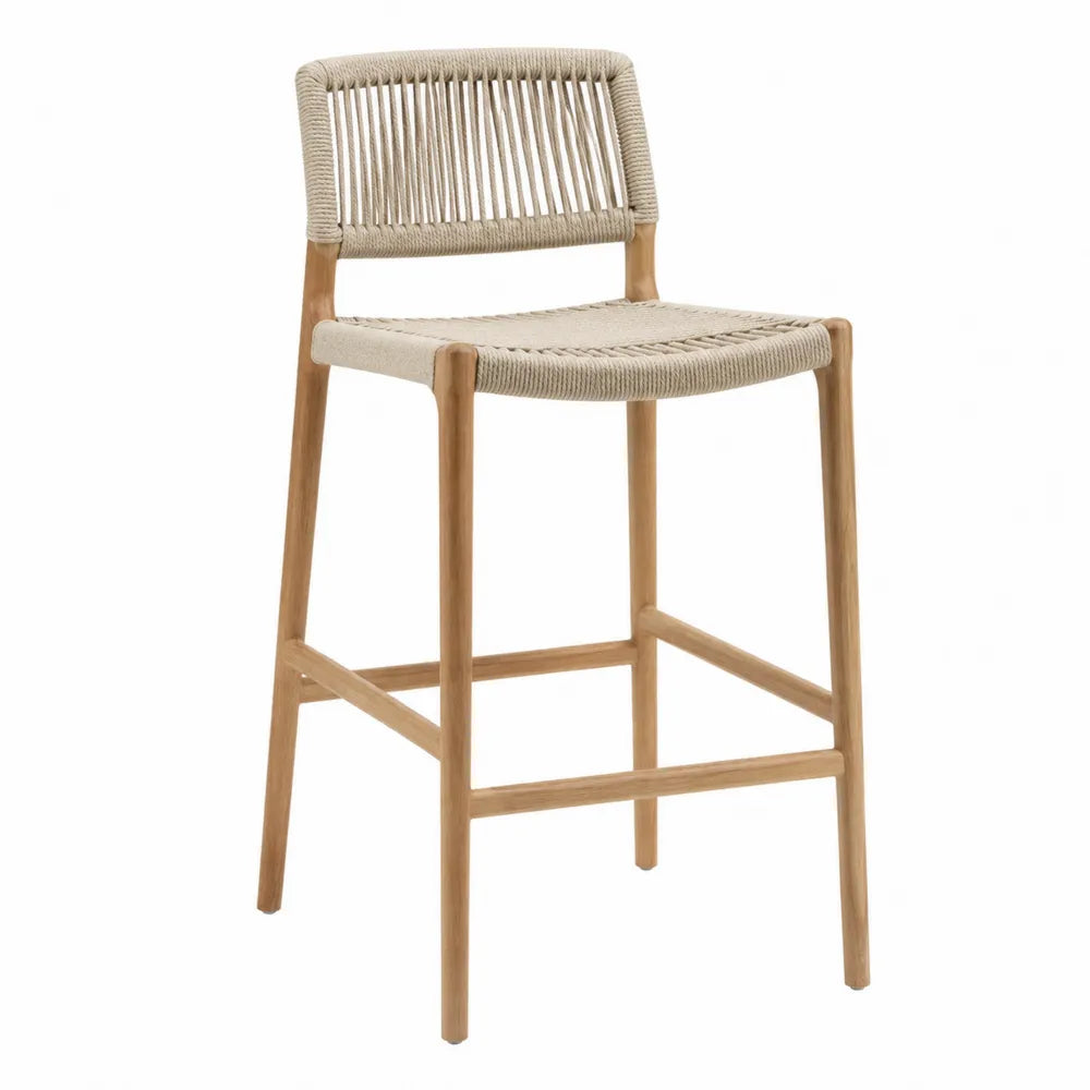 Chaise de bar en teck et corde polyester beige