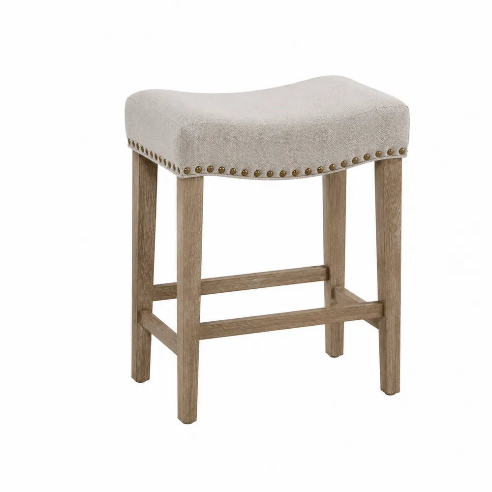 Tabouret de bar en bois et tissu beige 65 cm