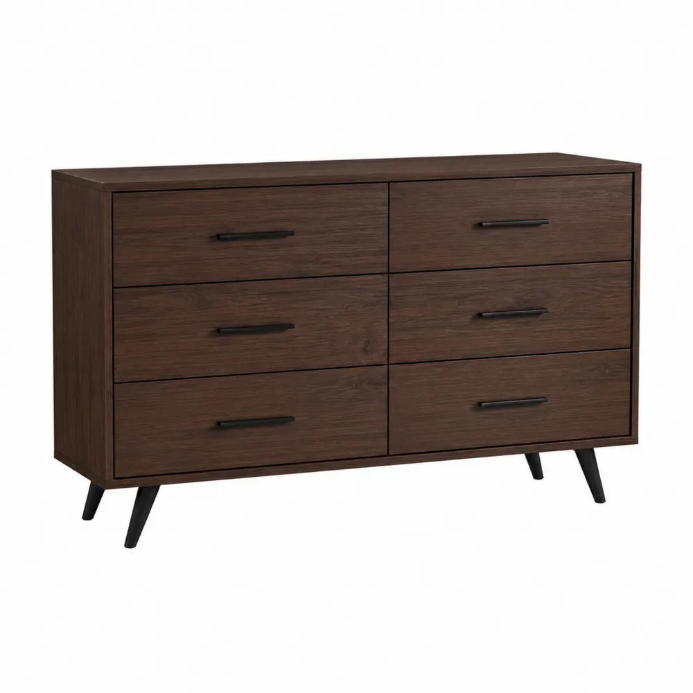 Commode en bois avec 6 tiroirs en noyer et métal marron
