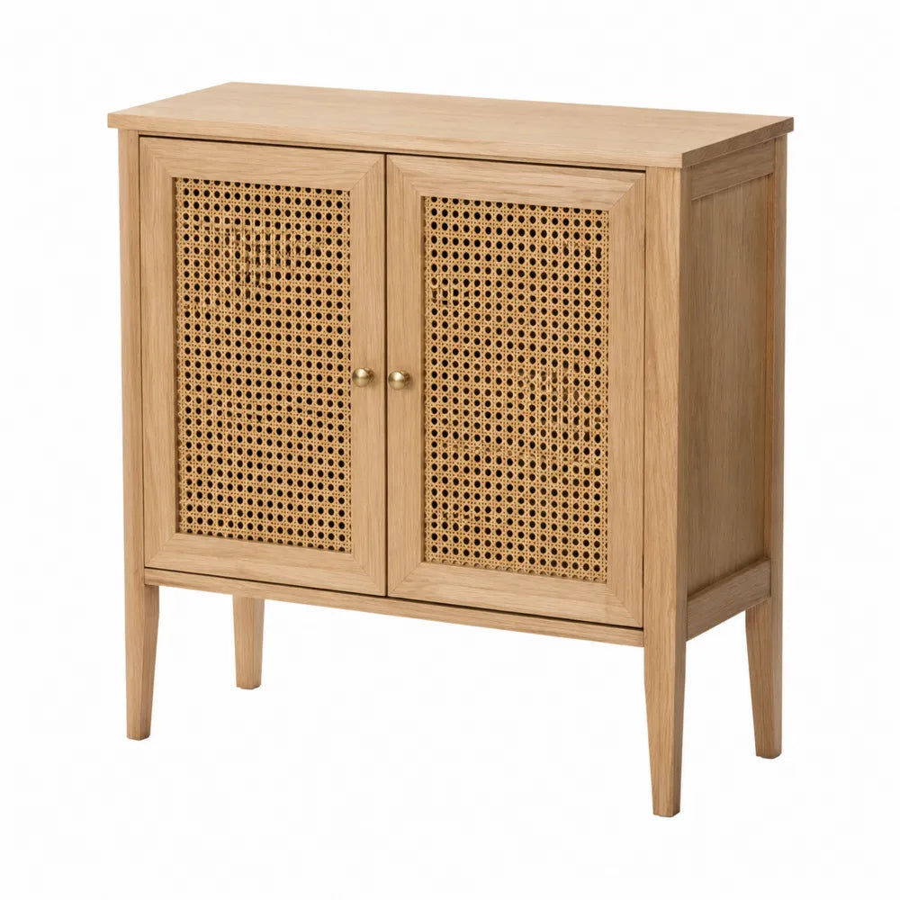Buffet en bois et rotin 80 cm x 85 cm x 40 cm