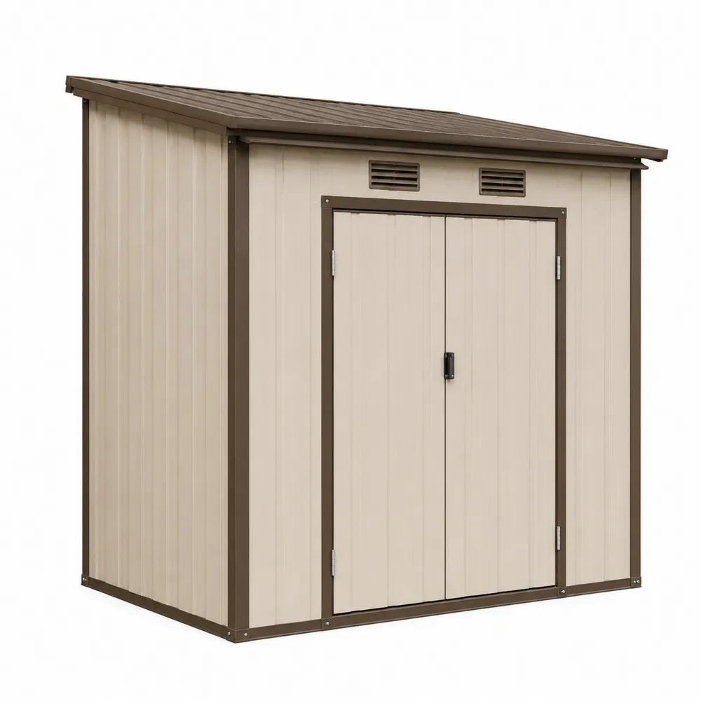 Abri de Jardin en Métal Beige et Marron avec Ventilation