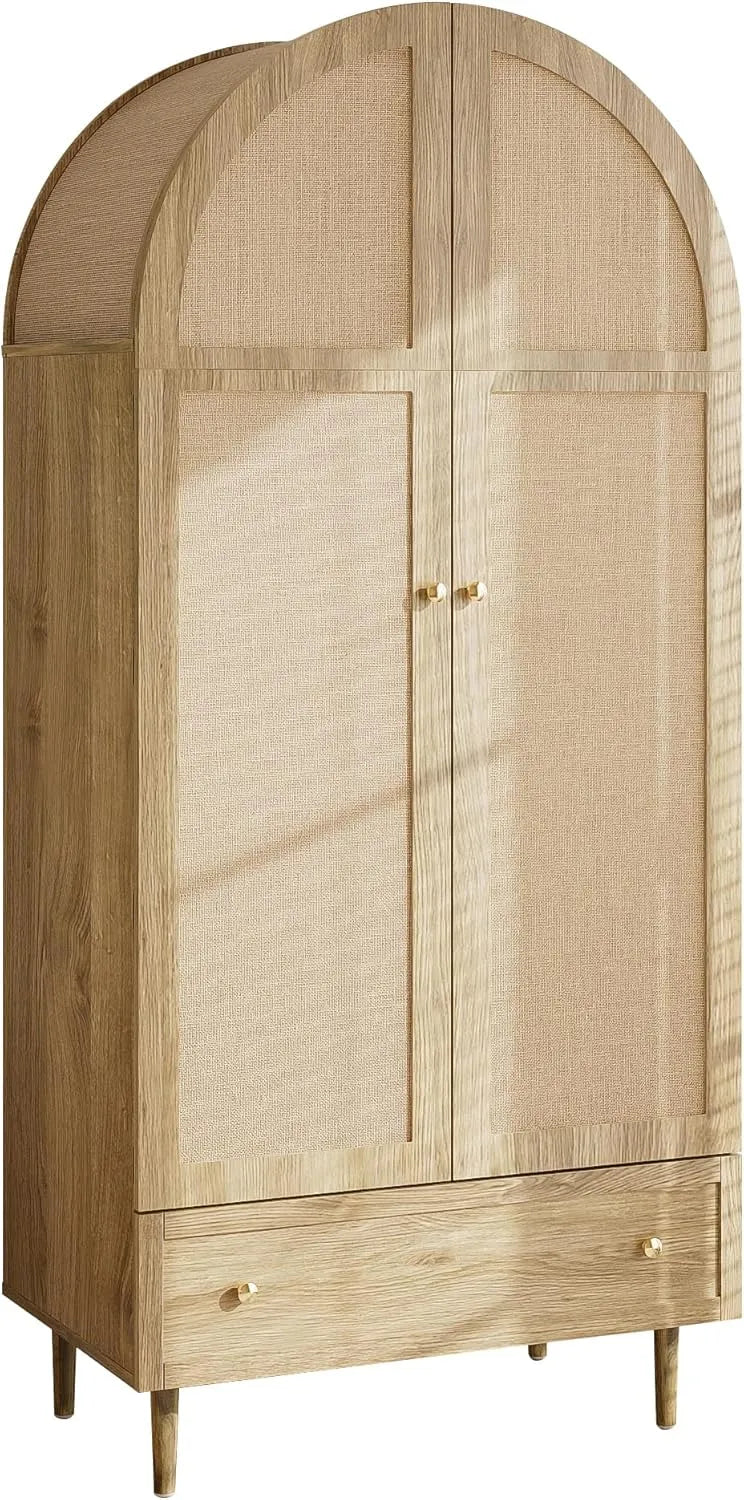 Armoire de rangement: Chêne, avec rangement, avec tiroirs, 2 portes, 79 × 50 × 175 cm, en résine tressée