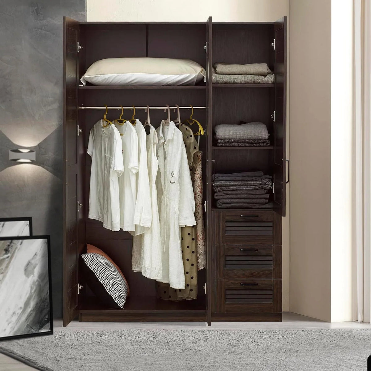 Armoire-penderie et garde-robe de rangement: MDF 176, avec rangement, avec tiroirs, avec étagères, 4 étagères, 3 tiroirs, 176 × 120 × 52 cm