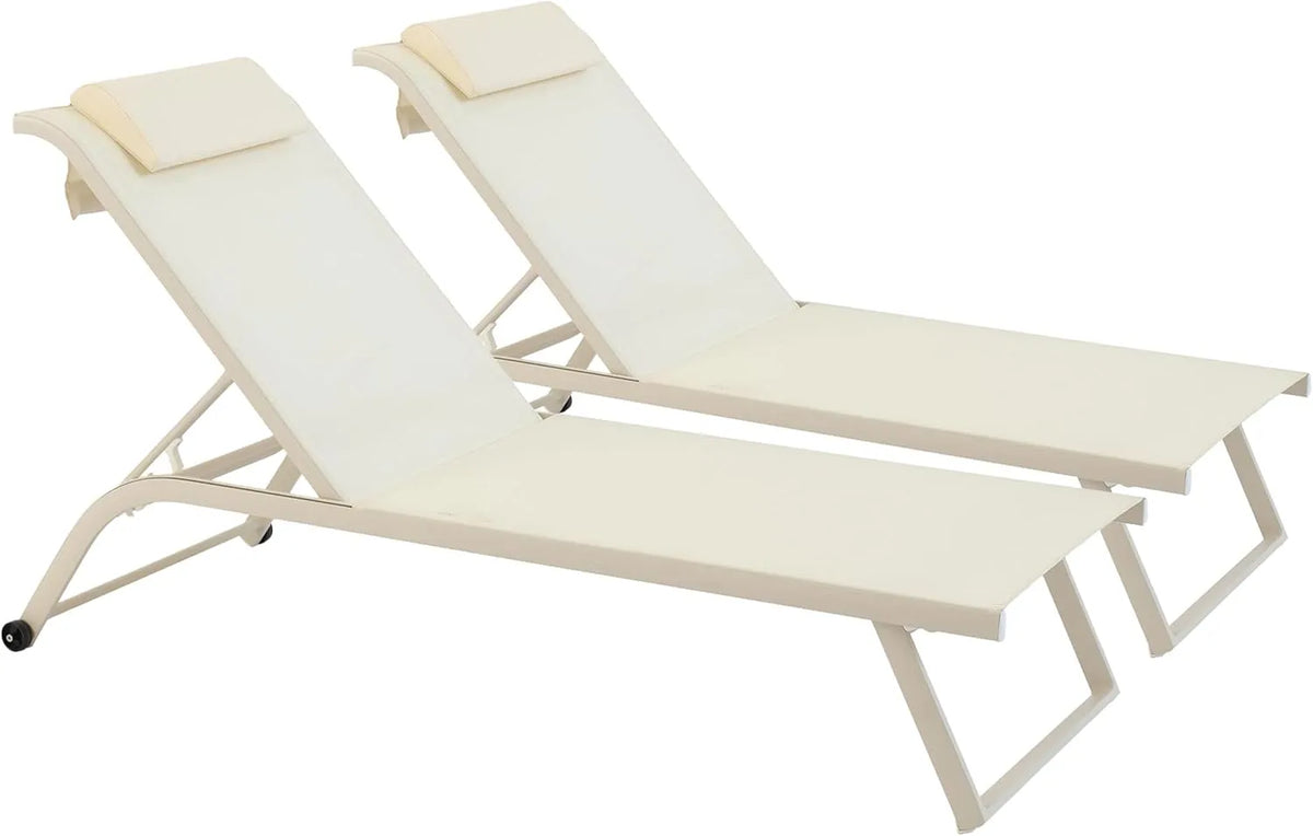 Oviala Lot de 2 Bains de Soleil inclinable avec Roues: réglable