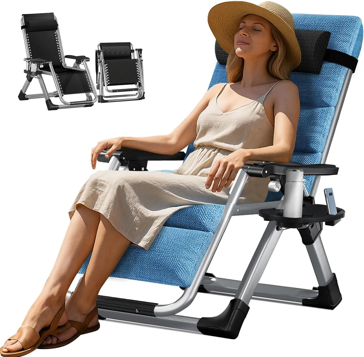 Bain de soleil – position zéro gravité, avec coussins, pliable, réglable, 200 kg