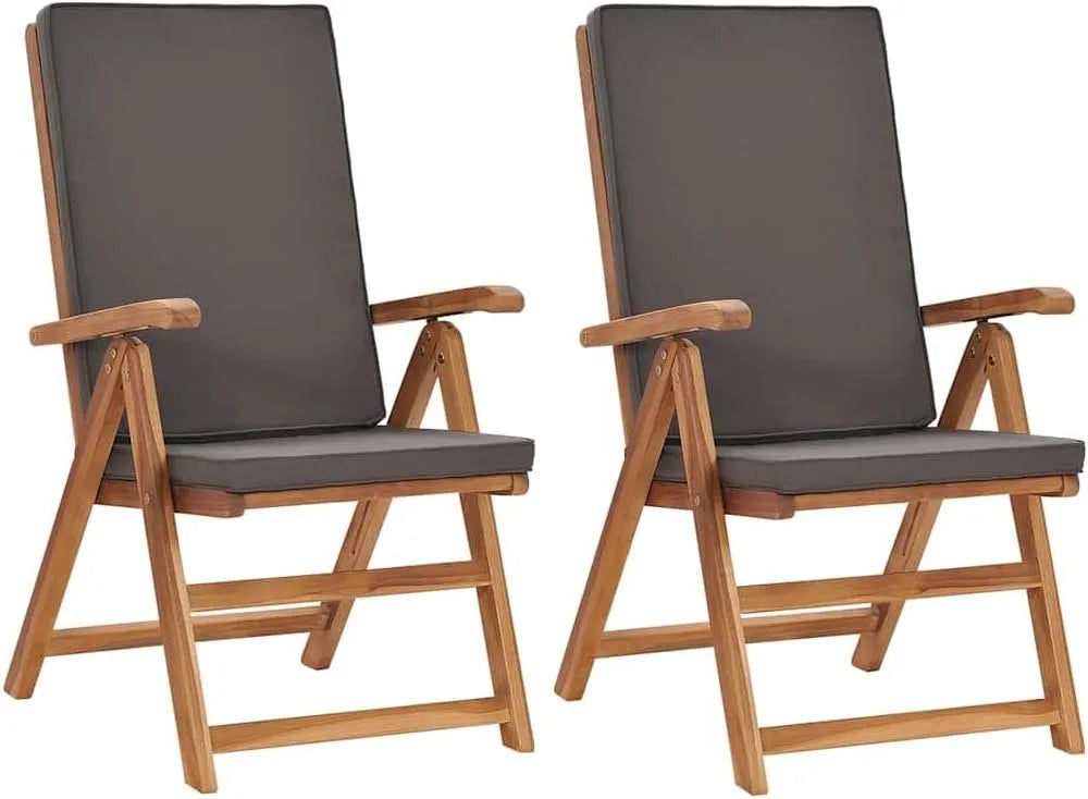 Chaise – en bois, avec dossier, avec coussins, réglable, Lot de 2, gris, en bois massif
