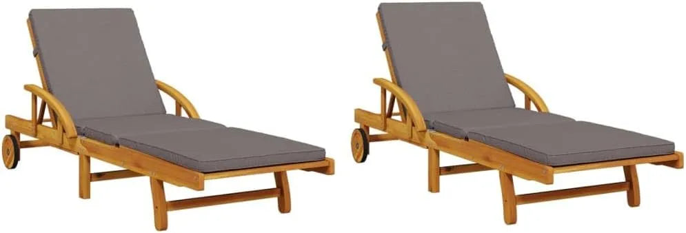 Chaise – en bois, avec coussins, Lot de 2, 200 × 68 × 83 cm