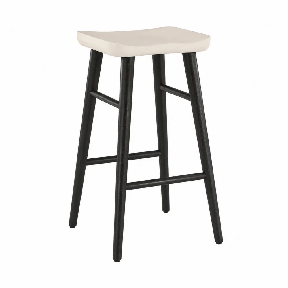 Tabouret de bar en bois avec siège en similicuir beige 75 cm