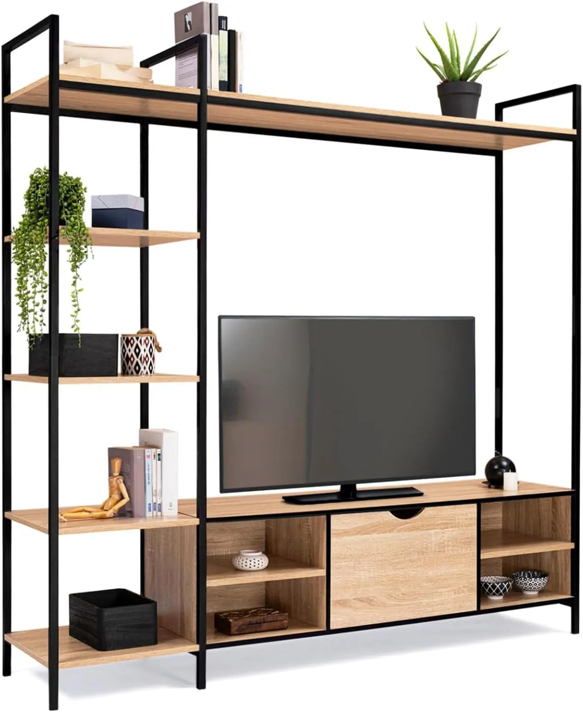 IDMarket: TV 170, avec Bibliothèque et étagère de rangements, 170 cm, avec étagères