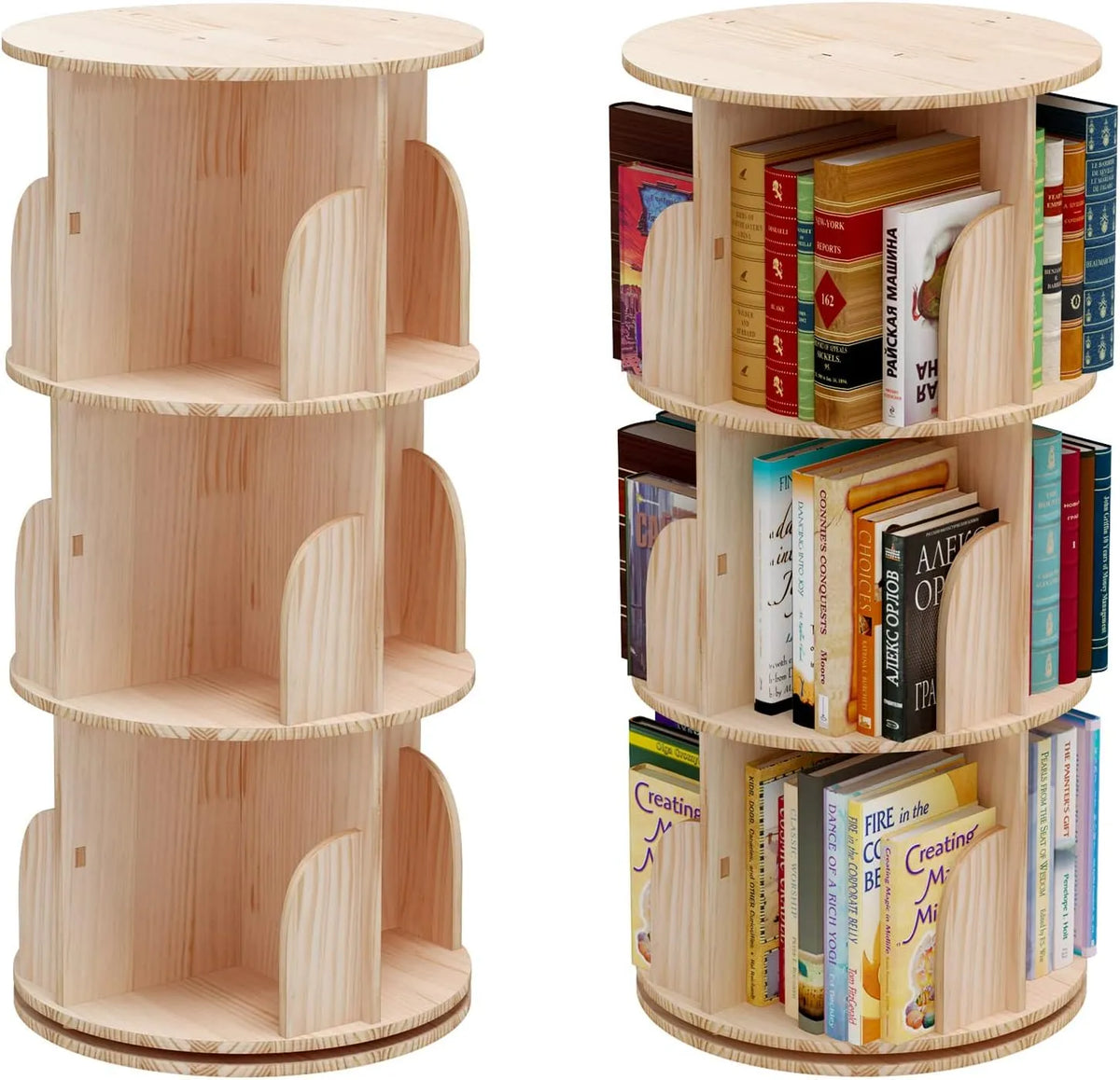 Bibliothèque rotative à 360 degrés: pour enfant, en bois, avec rangement, pivotant, 46 × 98 cm, en bois massif