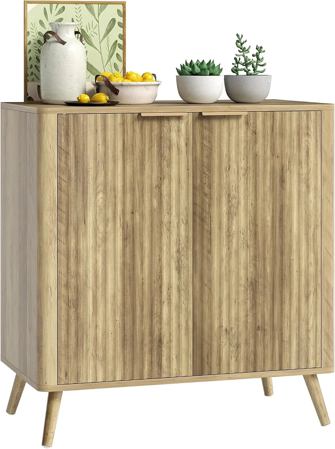HOMCOM Buffet et meuble de rangement Salon Meuble de Rangement cannelé Style Moderne avec Placard: avec rangement, réglable, 2 Portes, 77 × 40 × 81 cm
