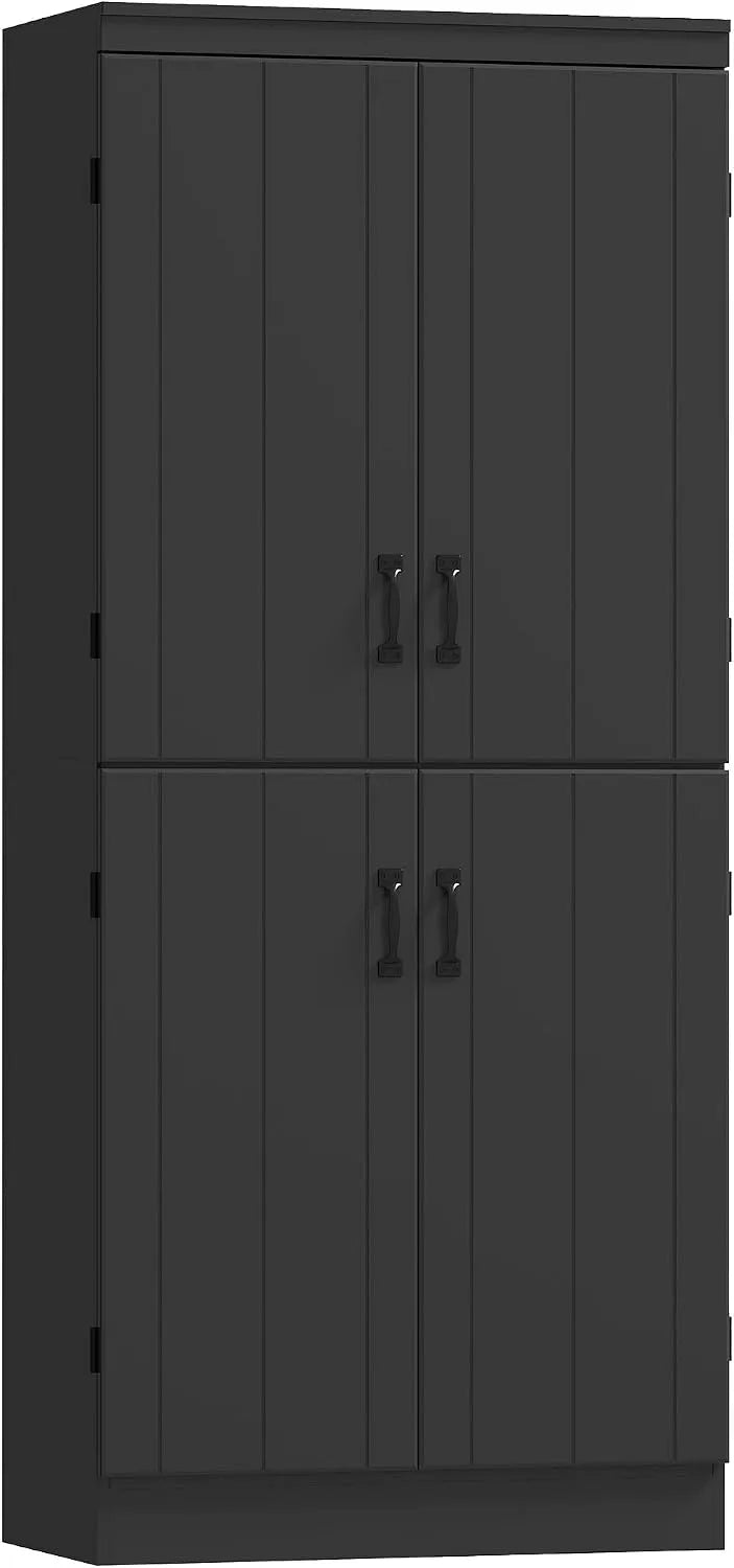 HOMCOM Armoire de rangement — avec rangement, avec Bibliothèque et étagère de rangements, réglable, 6 Niveau ×, 4 Portes, 76 × 40 × 176, 7 cm, noir