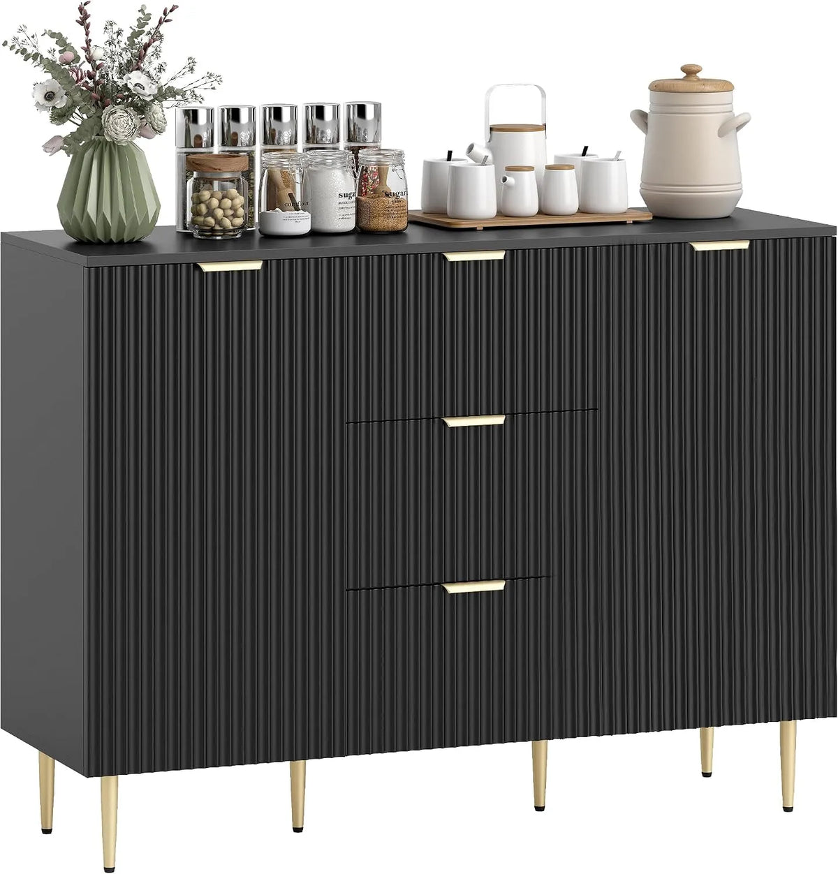 HOMCOM Buffet et meuble de rangement Meuble Cuisine Rangement Meuble de Rangement avec 3 tiroirs — en métal, avec rangement, avec tiroirs