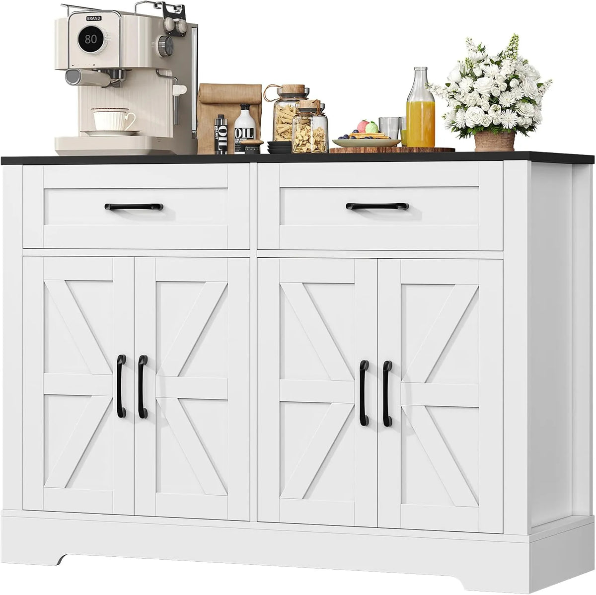 Meuble Cuisine Rangement — avec rangement, avec tiroirs, 4 Portes, 2 Tiroirs, 40 × 120 × 87 cm