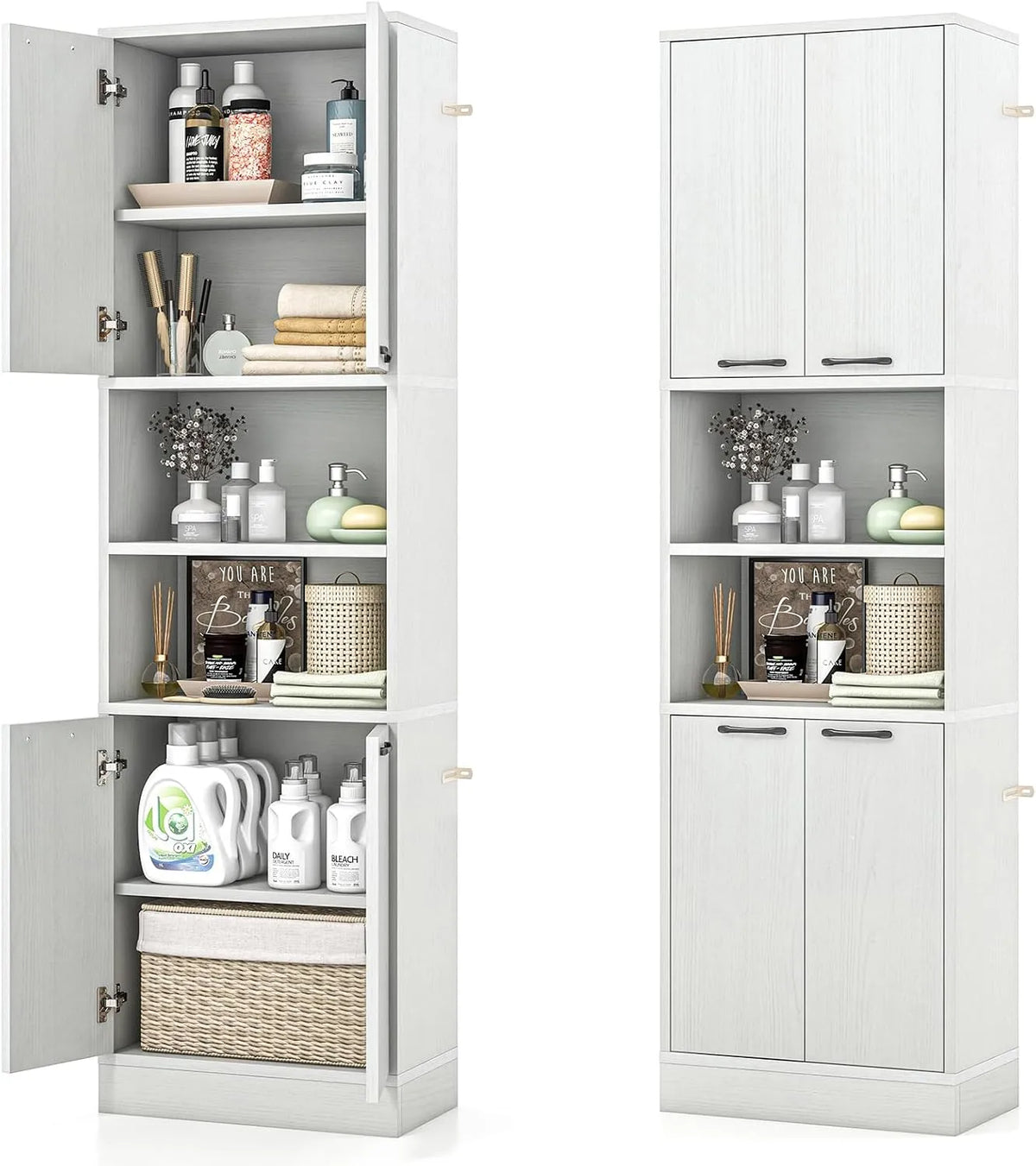 Armoire de rangement – avec rangement, 4 Portes, 190 cm, blanc