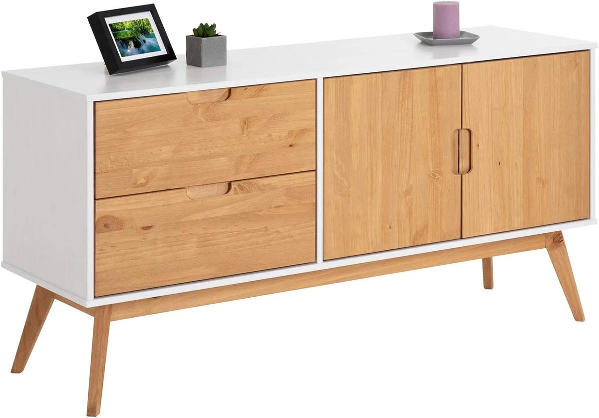 Buffet et meuble de rangement Tivoli Style scandinave Design Vintage Nordique Commode bahut vaisselier – en bois, avec tiroirs, 2 Portes, 2 tiroirs