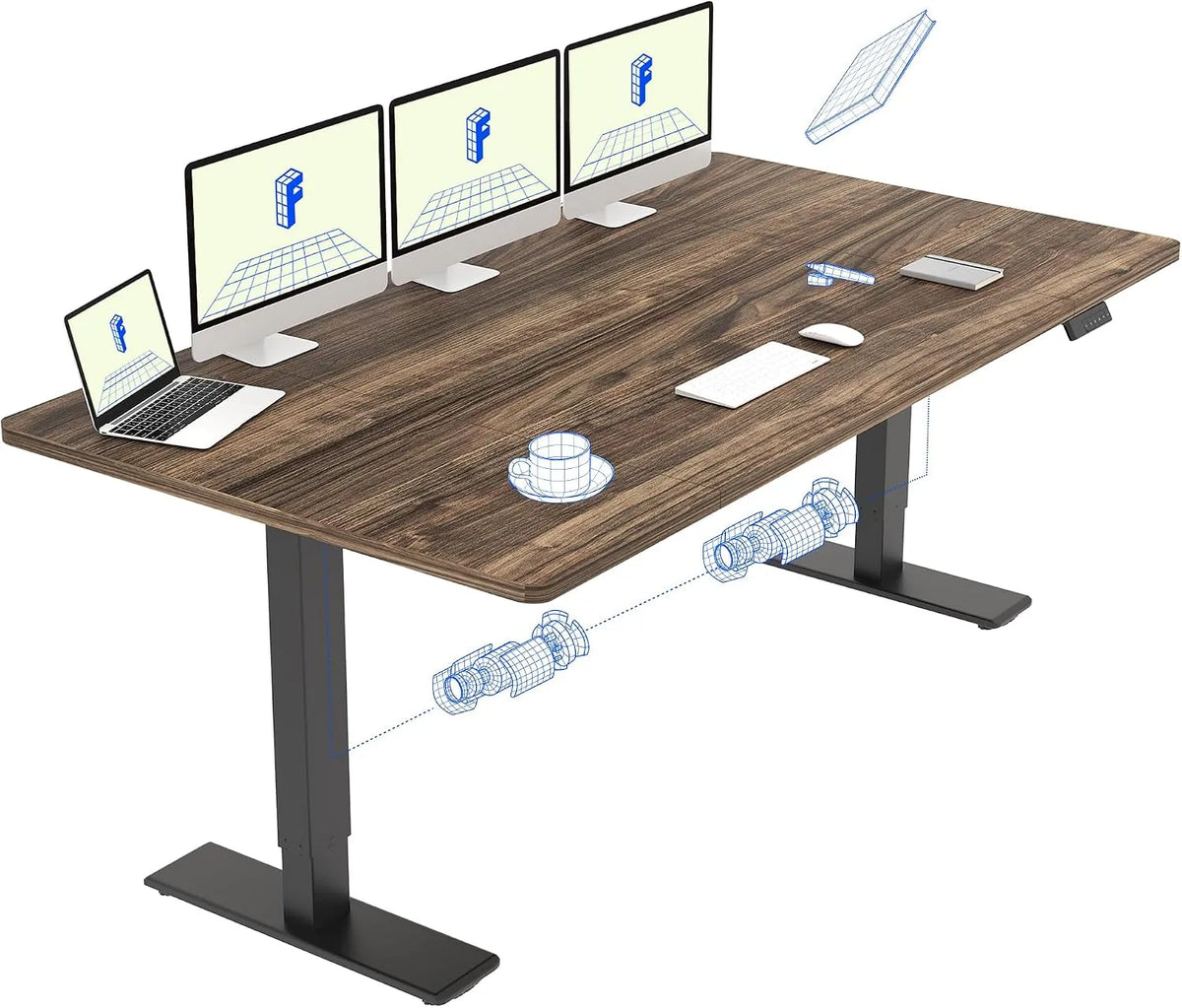 Bureau et table informatique: réglable, 180 × 80 cm, noir, hauteur réglable