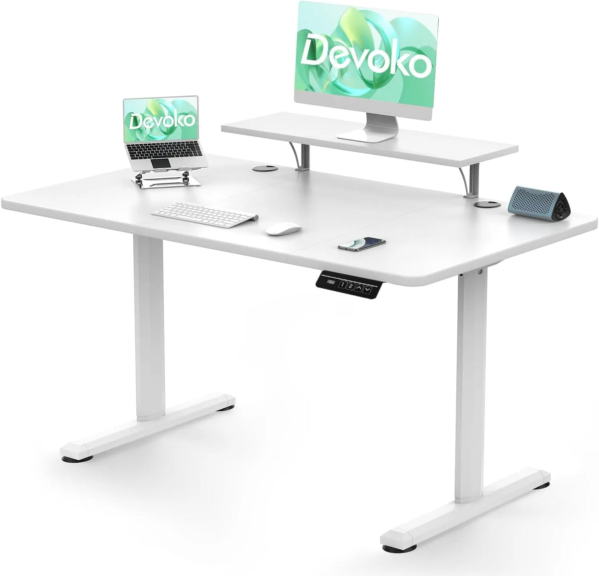 Bureau et table informatique — réglable, 120 × 60cm, 120 × 60 cm, blanc, hauteur réglable