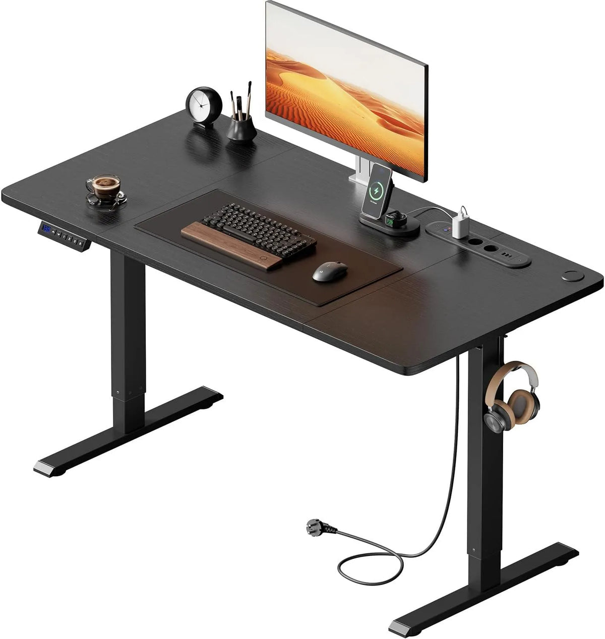 Bureau et table informatique — avec port USB, 120 × 60 cm, noir